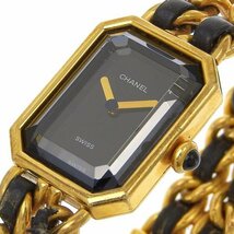 1円 稼働 シャネル CHANEL クオーツ プルミエールL 黒文字盤 GP×GP レディース 腕時計_画像3