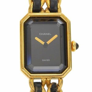 1円 稼働 シャネル CHANEL クオーツ プルミエールL 黒文字盤 GP×GP レディース 腕時計