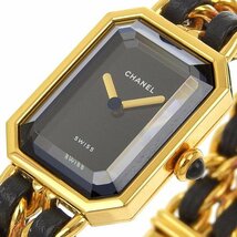 1円 稼働 シャネル CHANEL クオーツ プルミエールM 黒文字盤 GP×GP レディース 腕時計_画像3