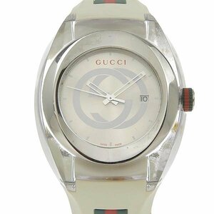 1円 稼働 グッチ GUCCI 137.1 クオーツ シンク シルバー文字盤 プラスチック/SS×ラバー メンズ 腕時計