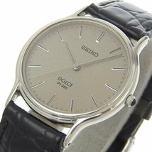 1円 不動 セイコー SEIKO 5E61-0A60 クオーツ ドルチェ グレー文字盤 Pt950×レザー メンズ 腕時計 38.0ｇ_画像3