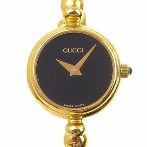 1円 不動 ジャンク グッチ GUCCI 2700.2.L クオーツ バングルウォッチ 黒文字盤 GP×GP レディース 腕時計