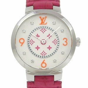 1 иен работа Louis Vuitton LOUIS VUITTON Q147Z кварц язык b-ru6P diamond белый циферблат SS× кожа мужские наручные часы 