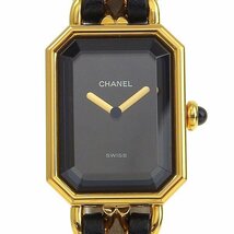 1円 稼働 シャネル CHANEL クオーツ プルミエールM 黒文字盤 GP×GP レディース 腕時計_画像1