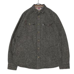 Levi's リネン混 長袖シャツ ポケット ロゴタグ 裏チェック 厚手n54 L相当