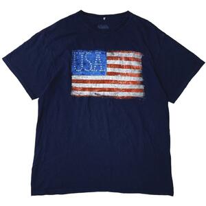 US古着 半袖Tシャツ USA 星条旗 ネイビー ax1 L相当