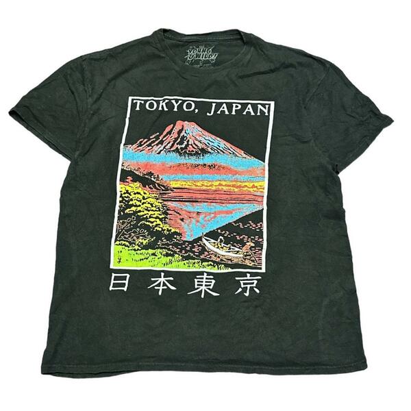 ヴィンテージ 半袖Tシャツ 日本東京 富士山 漢字 アート ブラックv24① L相当