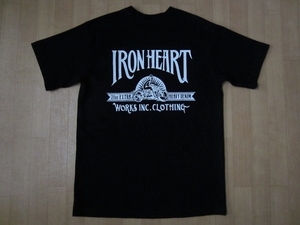 日本製 IRON HEART 7.5ozヘビーボディ 21oz EXTRA HEAVY DENIMプリント Tシャツ Sブラック アイアンハートTHE WORKSバイク バイカー ワーク