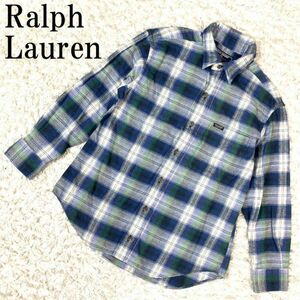 Ralph Lauren チェックネルシャツ ブルー系 ラルフローレン POLO SPORT ポロスポーツ チェックシャツ 長袖シャツ 青 140 B5075