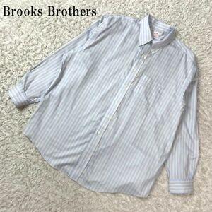 ブルックスブラザーズコットン長袖ストライプボタンシャツブルー系Brooks Brothers ボタンダウンシャツ 胸ポケット有XL B5120