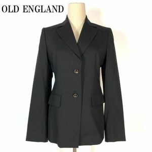 オールドイングランド ウールロング丈テーラードジャケットブラックOLD ENGLAND 薄手 透け感無 ポケット有 ブランドネーム刻印入り36 B5137