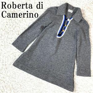 ロベルタディカメリーノ 襟付きフレアニット グレーRoberta di Camerino ウール100％ 9 B5286