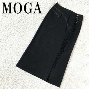 MOGA モガ ロングレザースカート ブラック ロングスカート フリンジ フェイクレザー 人工皮革 黒 3 B5393