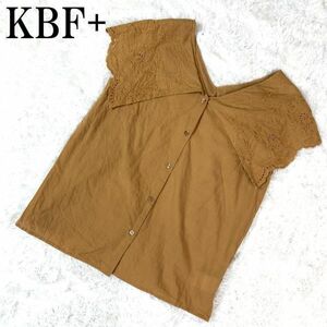 KBF+ ケービーエフプラス ノースリーブブラウス ブラウンレース襟 袖なし キャメル ブラウンベージュ コットン100％ One B5555