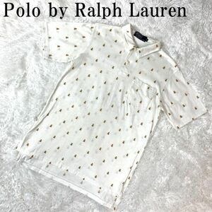 ポロバイラルフローレン 襟付きカットソー 総柄 ホワイトPolo by Ralph Lauren 襟付きTシャツ 白 コットン100％ S B5563