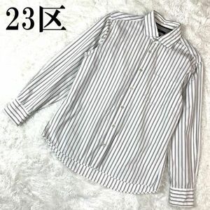 23区 HOMME ニジュウサンクオム 長袖シャツ ストライプシャツ コットン100％ 48 B5568