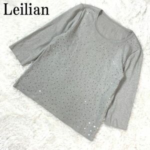 Leilian レリアンスパンコール刺長袖シルバーラメニットカジュアル 11 B5640