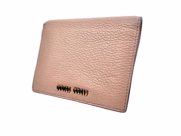 ミュウミュウ MIU MIU ２つ折り財布 小銭入れ お札入れ ピンクベージュ wallet purse レディース レザー