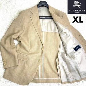 1019美品希少 XL シルクリネン混 バーバリーロンドン BURBERRY LONDON テーラードジャケット 背抜き ２つボタン 絹 麻 ブレンド ベージュ