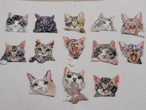 送料無料 動物 刺繍 アイロン ワッペン 猫 13種類セット 大きい サイズ