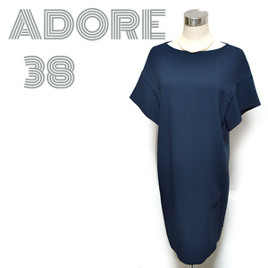 ADORE■美品　半袖フレアワンピース 38/M　膝丈　ネイビー　お受験　セレモニー　入学園式　ママスーツ　アドーア