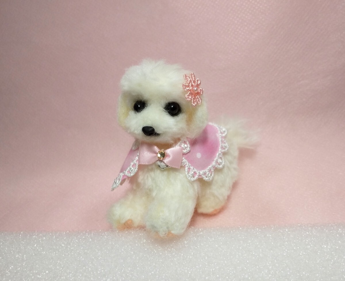 wool felt maltese dog miniature dollhouse handmade interior, toy, game, stuffed toy, Wool felt