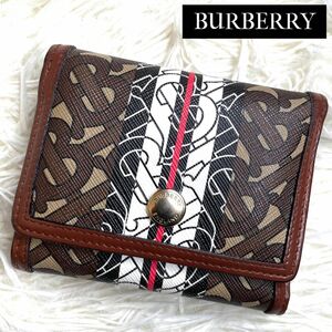 美品 入手困難 / BURBERRY バーバリー TBモノグラムコンパクトウォレット 三つ折り財布 コンパクト財布 PVCレザー