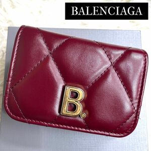 美品 希少品 / BALENCIAGA バレンシアガ タッチミニトリフォールドウォレット 三つ折り財布 バーガンディ 617781