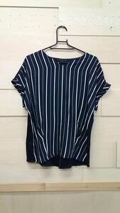 ICB I si- Be French sleeve cut and sewn navy * stripe pattern S size lady's 01