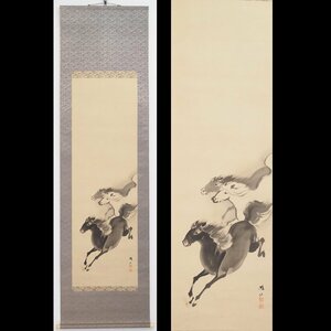 Art hand Auction [أصيل] [Watarikan] [Kondo Shosen] 14791 لوحة يابانية التمرير المعلق حصان راكض مع صندوق لوحة حريرية لوحة زهرة وطيور كوماموتو هيغو ماستر سوجيتاني سيتسوشو منقوش, تلوين, اللوحة اليابانية, الزهور والطيور, الحياة البرية