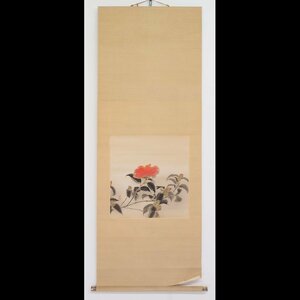 Art hand Auction 【真作】【渡鹿庵】[柳◯] 14839 掛軸 日本画 椿の図 絹本 花鳥図 在銘, 絵画, 日本画, 花鳥, 鳥獣
