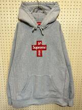 【XL】 USED Supreme Cross Box Logo Hooded Sweatshirt Grey シュプリーム クロス ボックス ロゴ フーディー スエット グレー G2425_画像1