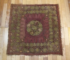 《60サイズ》1800年頃　金・銀糸の刺繍　布　絨毯／アンティーク　v_157