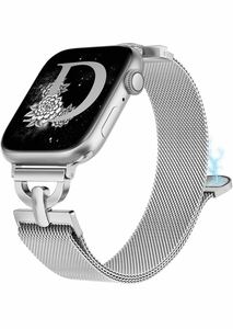  Apple Watch バンド/アップルウォッチバンドDバックル ステンレス磁石磁気マグネット42/44/45/49mm 男女兼用　新デザインシルバー