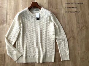 新品訳有り ARTISAN MEN アルチザン メン カシミヤ100% クルーネック ケーブルニット Mサイズ 02アイボリー 34KE01 定価36,300円