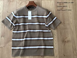 新品 COMME CA ISM コムサイズム 《リネンライク》 マルチボーダー ニットＴシャツ 15ベージュ Lサイズ 71KP12 定価6,900円