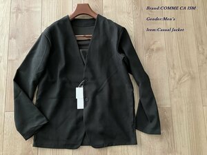 新品訳有り COMME CA ISM コムサイズム 起毛 ツイル ノーカラージャケット 20カーキ Lサイズ 25JE11 定価7,900円