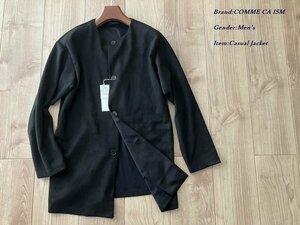 新品 COMME CA ISM MEN コムサイズム フェイクスエード ノーカラーカーディガン 05ブラック Mサイズ 68CE06 定価6,900円