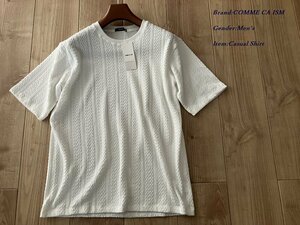 新品 COMME CA ISM コムサイズム ウォッシャブル ケーブル柄 ジャカード 半袖Tシャツ 01ホワイト Mサイズ 64TE03 定価3,900円