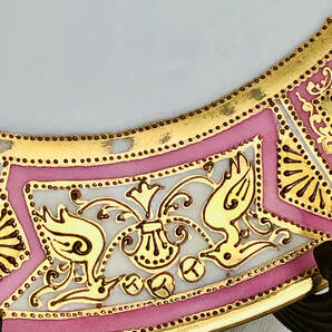 １９１０年    オールドノリタケマルキ印セーブルスタイル盛り上げ金彩ハンドペイントゴールドエキゾチックバードパターン飾り皿の画像3