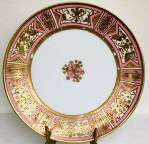 １９１０年 　　　オールドノリタケマルキ印セーブルスタイル盛り上げ金彩ハンドペイントゴールドエキゾチックバードパターン飾り皿