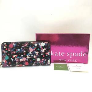 kate spade NEW YORK ケイトスペード 長財布 財布 ラウンドファスナー ウォレット 柄物 ファッション雑貨 小物 箱付 美品