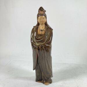 信楽焼 観音菩薩 像 仏教美術 置物 仏像 観音像 陶器 オブジェ インテリア 高さ28.5cm コレクション t