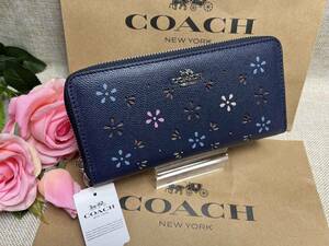 コーチ COACH 長財布 財布 シグネチャー 花柄 パンチングネイビー系 誕生日 プレゼント 贈り物 ギフト 新品 F31164 A148 