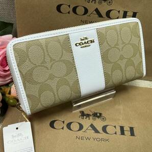 コーチ COACH 長財布 財布 シグネチャー ストライプ レザー アコーディオン ジップ ラグジュアリー プレゼント 贈り物 新品 F52859 C307