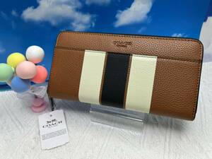 コーチ COACH 長財布 財布 ヴァーシティ レザー アコーディオン ジップアラウンド ダークサドルブラウン 新品 F75395 A299