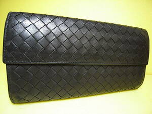 ★★ 良好です！！★★【 BOTTEGA VENETA 】ボッテガヴェネタ 本革 イントレ 黒 ファスナー長財布 ★★MADE IN ITALY★★