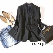 美品 INDIVI インディヴィ 上品綺麗め スーツ生地 ジャケット 38号 M 春 秋 合服 24A03_画像1