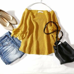  beautiful goods Urban Research SENSE OF PLACE pretty flax cotton fringe thick knitted sweater F spring . clothes 24B03