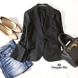 美品 Viaggio Blu ビアッジョブルー 綺麗め コットン ジャージーストレッチ ジャケット 2号 M 春 秋 合服 24C03